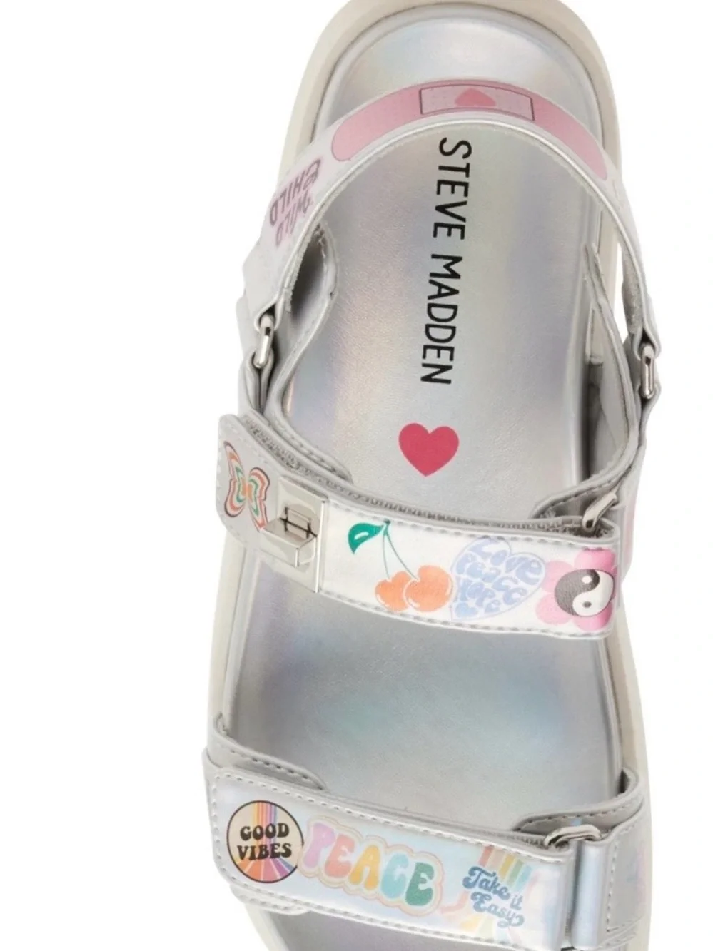 Steve Madden Kids Silver Sandals with Colorful Graphics